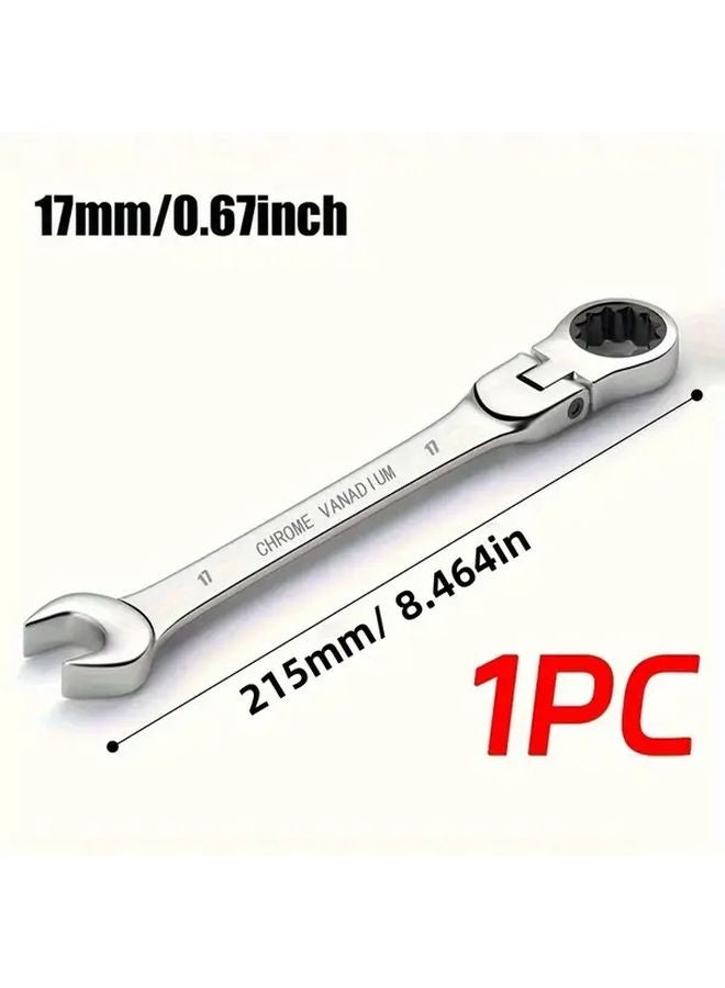 Upgraded Chrome Vanadium Steel 180 Degree Folding Ratchet Wrench 17mm Home Auto Repair Tool - Image 1